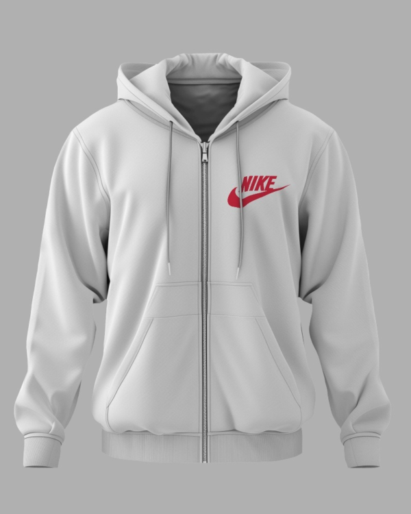 Nike Men's White Fleece Zip-Up Hoodie - Comfortable, Stylish, and Perfect for Any Occasion